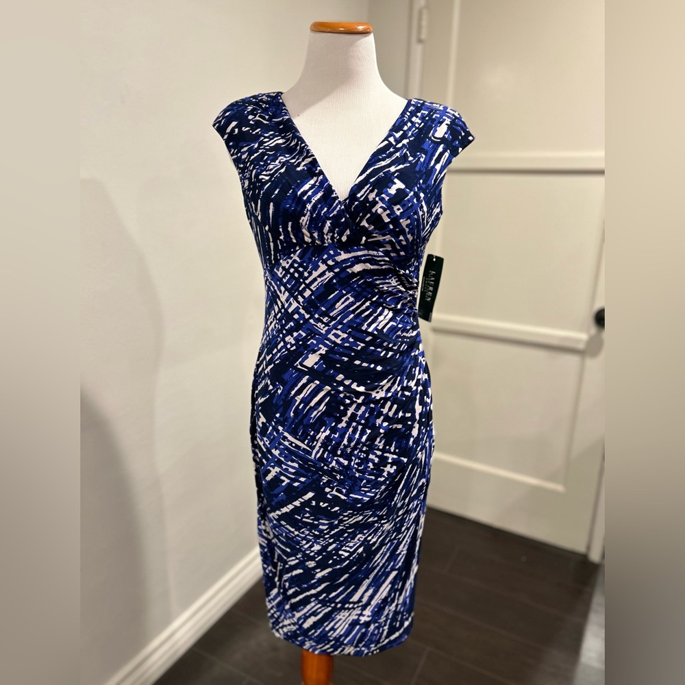 Ralph Lauren NWT Size 8 Royal Blue, Black, & White  MIDI Dress